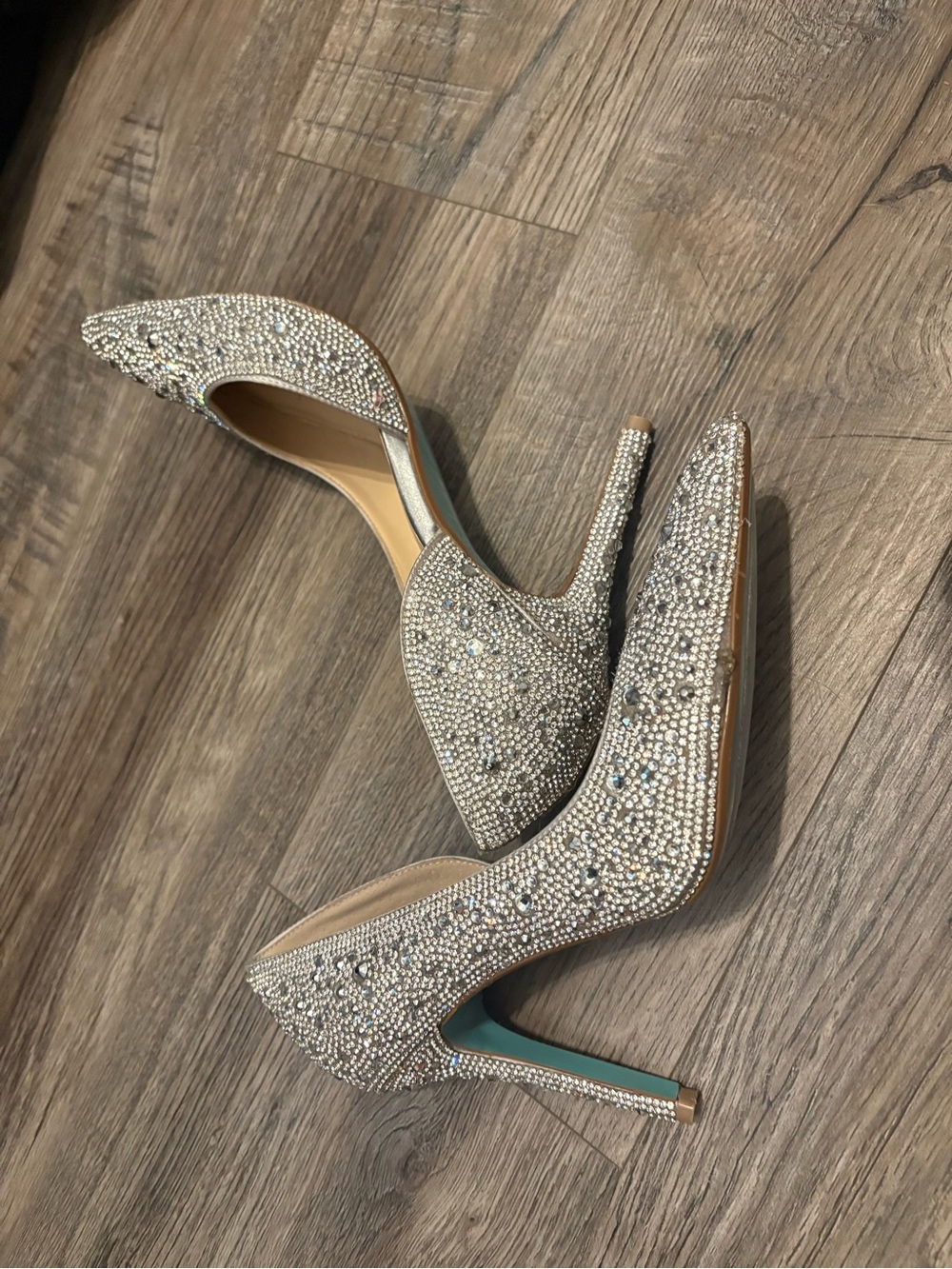 Betsey Johnson Embellished Silver Crystal Stiletto Heels for Women size 8